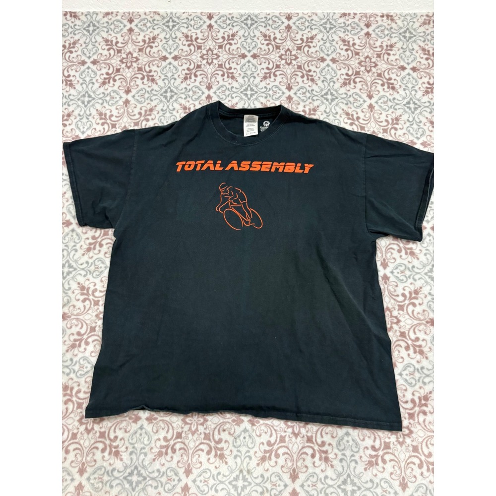 Gildan Total Assembly Cycling Graphic T-Shirt Black Orange Mens XL Short Sleeve